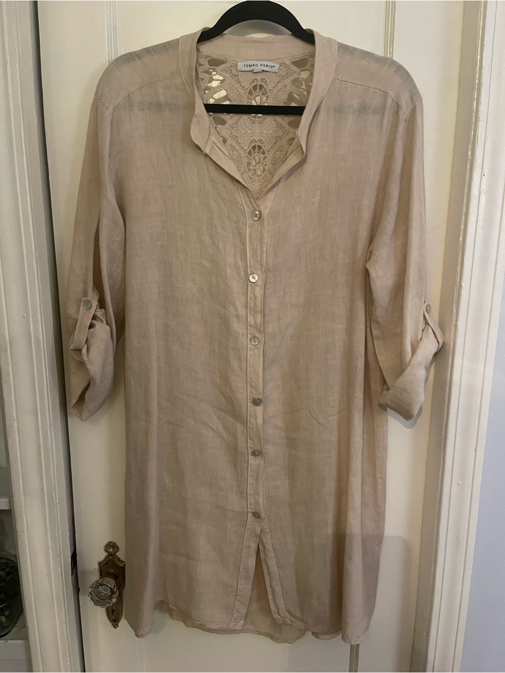 Tempo Paris Cream Lace-Back Shirt waist dress